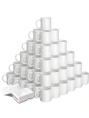 48pcs White Ceramic Sublimation Mugs - 11oz Coffee Cups for Tea, Milk & More